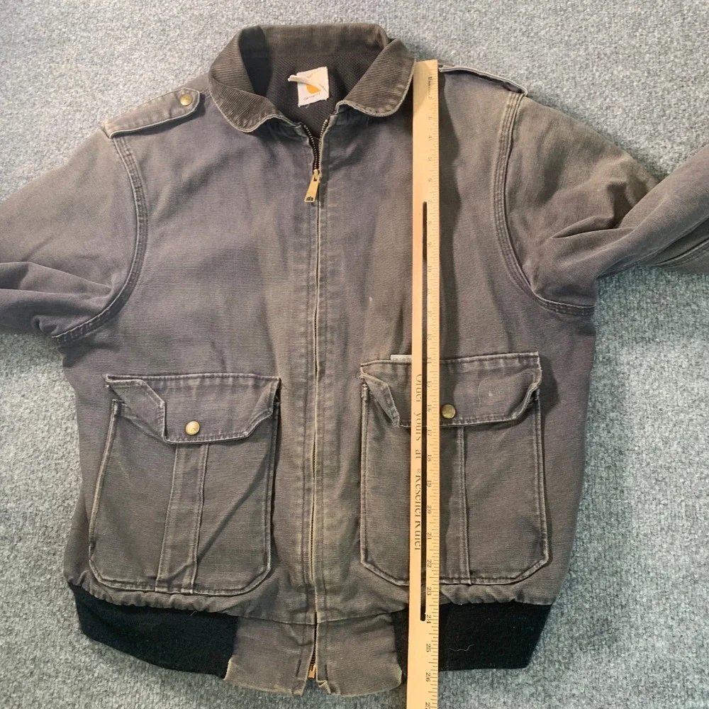 Carhartt Vintage Duck Canvas Bomber Jacket Gray Corduroy Collar  XL